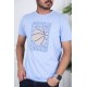 تيشيرت رجالي لون سماوي مزين برسومات و كتابات من الأمام