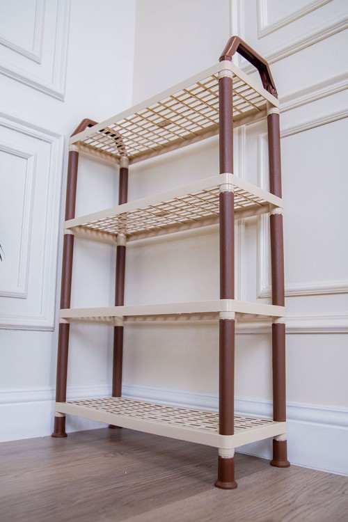 أرفف بلاستيك مستطيلة لون بيج متعددة الاستخدامات  4 دور مخرمة