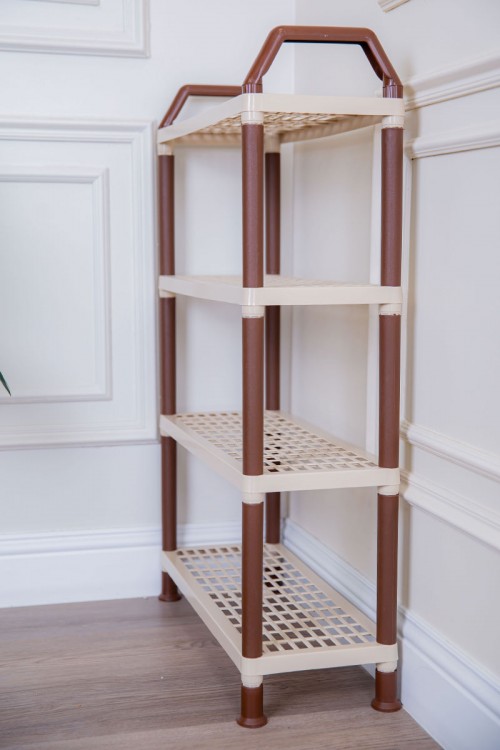 أرفف بلاستيك مستطيلة لون بيج متعددة الاستخدامات  4 دور مخرمة