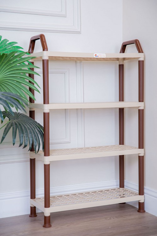 أرفف بلاستيك مستطيلة لون بيج متعددة الاستخدامات  4 دور مخرمة