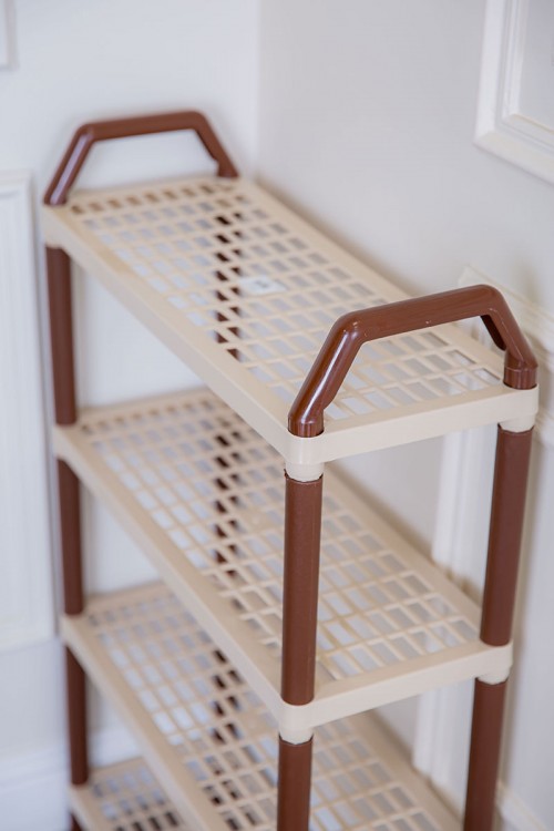 أرفف بلاستيك مستطيلة لون بيج متعددة الاستخدامات  4 دور مخرمة