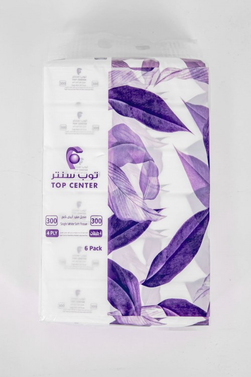 مناديل توب سنتر أبيض ناعم 6 علب 300 منديل مفرد