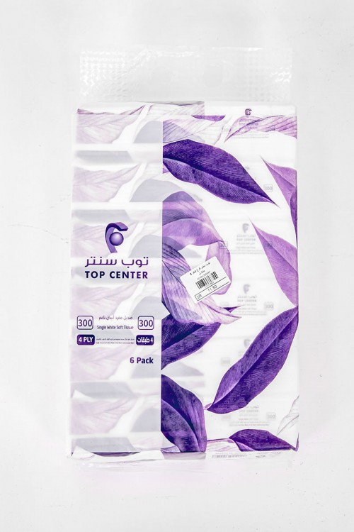 مناديل توب سنتر أبيض ناعم 6 علب 300 منديل مفرد