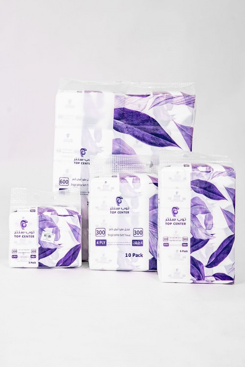 مناديل توب سنتر أبيض ناعم 3 علب 300 منديل مفرد