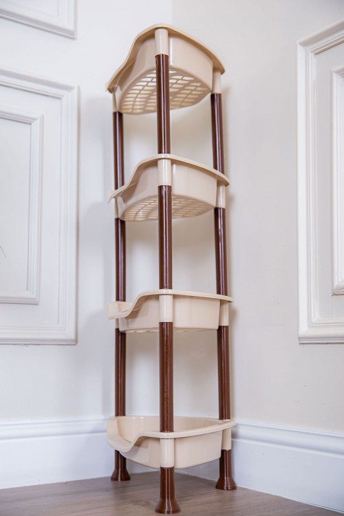 سلة بلاستيك مدورة لون بيج متعددة الاستخدامات 4 رفوف مخرمة