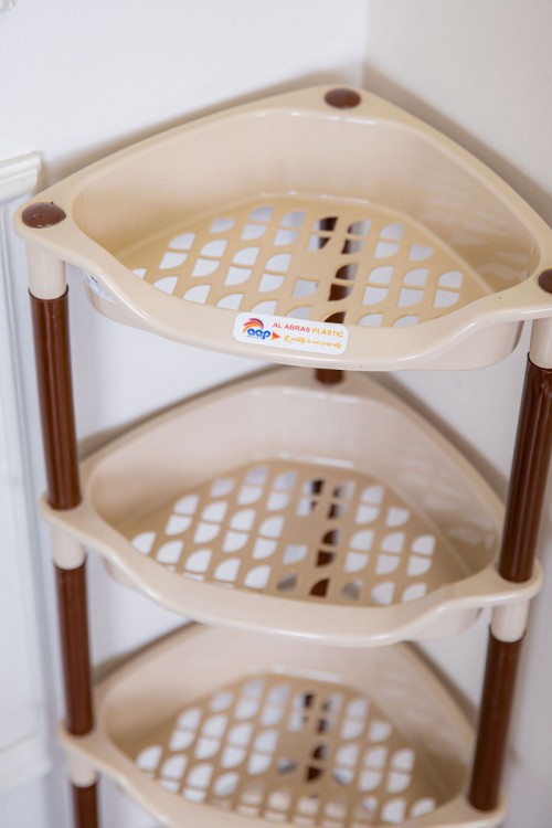 سلة بلاستيك مدورة لون بيج متعددة الاستخدامات 4 رفوف مخرمة