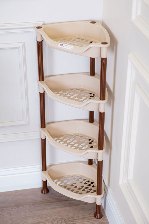 سلة بلاستيك مدورة لون بيج متعددة الاستخدامات 4 رفوف مخرمة