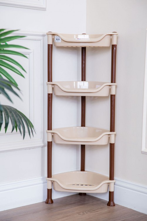 سلة بلاستيك مدورة لون بيج متعددة الاستخدامات 4 رفوف مخرمة