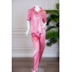 بيجاما نسائية ساتان قطعتين لون وردي بلوزة بياقة مطوية و جيب و أزرار من الأمام ذو أكمام قصيرة مع بنطلون طويل