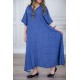 قميص نسائي لون أزرق مزين بنقوش صغيرة ياقة قصة سبعة و أكمام ميدي