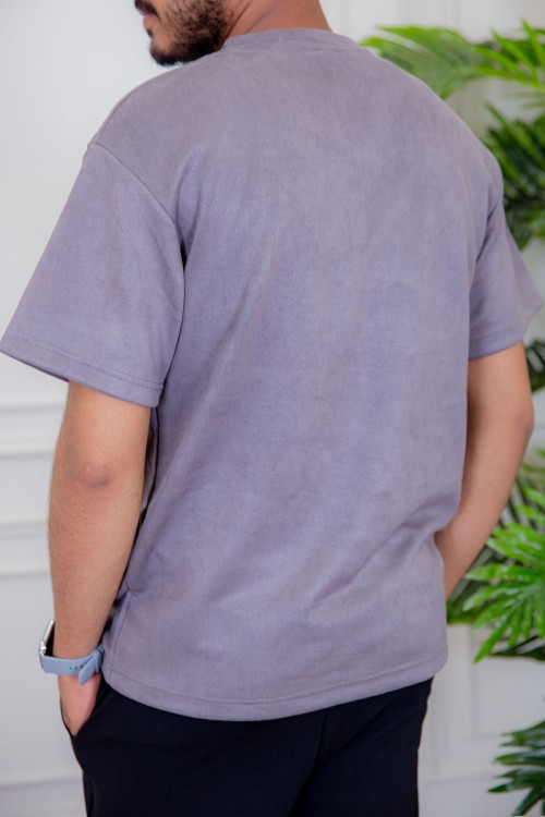 تيشيرت رجالي لون موف سادة بياقة دائرية