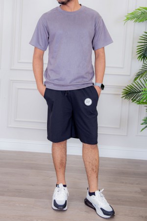 تيشيرت رجالي لون موف سادة بياقة دائرية 