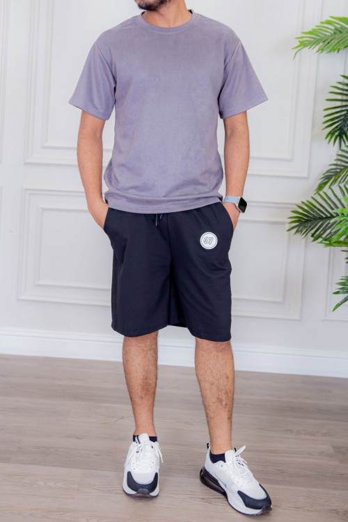 تيشيرت رجالي لون موف سادة بياقة دائرية