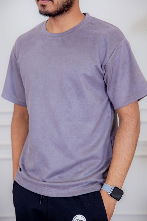 تيشيرت رجالي لون موف سادة بياقة دائرية