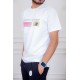 تيشيرت رجالي لون أبيض مزين بكتابات و رسومات ملونة من الأمام