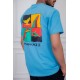 تيشيرت رجالي لون سماوي مزين بكتابات و رسومات ملونة من الأمام و الخلف