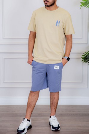 تيشيرت رجالي لون بيج مزين بكتابات من الأمام و الخلف 