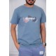 تيشيرت رجالي لون سماوي مزين بكتابات و رسومات ملونة من الأمام و الخلف
