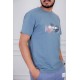 تيشيرت رجالي لون سماوي مزين بكتابات و رسومات ملونة من الأمام و الخلف
