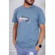 تيشيرت رجالي لون سماوي مزين بكتابات و رسومات ملونة من الأمام و الخلف