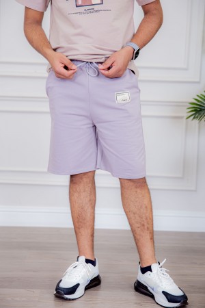 شورت رجالي لون موف بجيوب من الجانبين مزين بطبعة من الأمام ذو رباط في الخصر