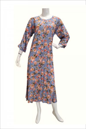 جلابية نسائية طويلة لون سماوي مشجرة ياقة دائرية و بأكمام طويلة