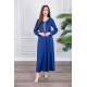 جلابية نسائية لون ازرق ياقة بقصة سبعة بتطريز ذهبي ذو أكمام طويلة