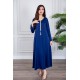 جلابية نسائية لون ازرق ياقة بقصة سبعة بتطريز ذهبي ذو أكمام طويلة