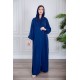 عباية نسائية أنيقة لون أزرق ياقة مطوية بأزرار من الأمام و بزم أطراف الأكمام مع طرحة