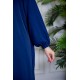 عباية نسائية أنيقة لون أزرق ياقة مطوية بأزرار من الأمام و بزم أطراف الأكمام مع طرحة