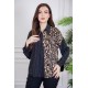 بلوزة نسائية لون أسود ياقة مطوية مزين بفصوص و بقماش التايقر بأزرار من الأمام و الأكمام