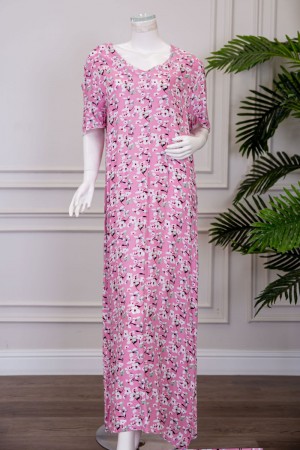 قميص نسائي لون وردي مشجر بياقة قصة سبعة ذو أكمام قصيرة