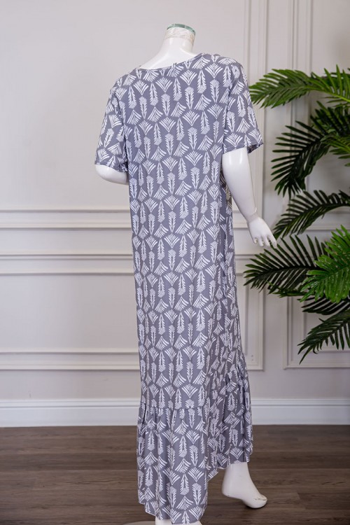 قميص نسائي طويل متعدد الألوان مشجر بياقة دائرية بأزرار من الأمام ذو أكمام قصيرة