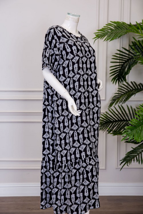 قميص نسائي طويل متعدد الألوان مشجر بياقة دائرية بأزرار من الأمام ذو أكمام قصيرة