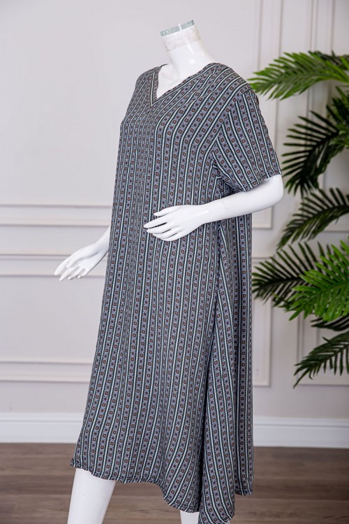 قميص نسائي ميدي مزين بزخارف ياقة قصة سبعة و بأكمام قصيرة