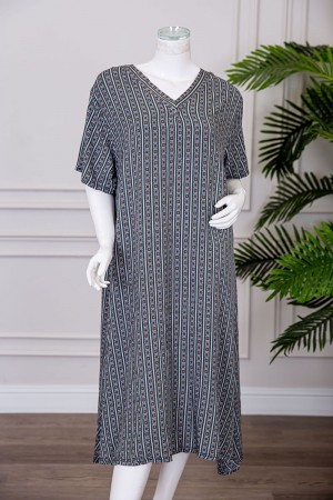 قميص نسائي ميدي مزين بزخارف ياقة قصة سبعة و بأكمام قصيرة