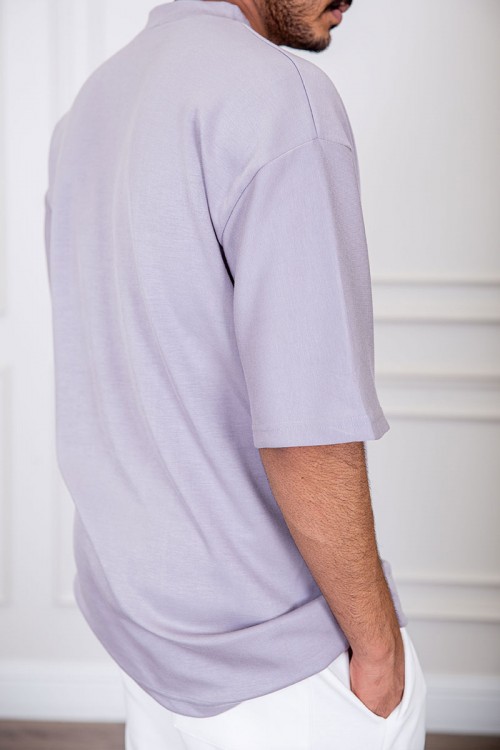 تيشيرت رجالي لون موف سادة بياقة دائرية