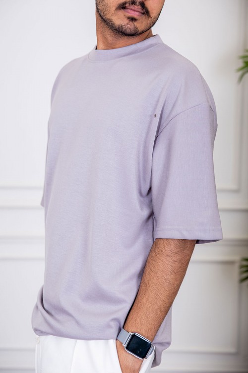 تيشيرت رجالي لون موف سادة بياقة دائرية