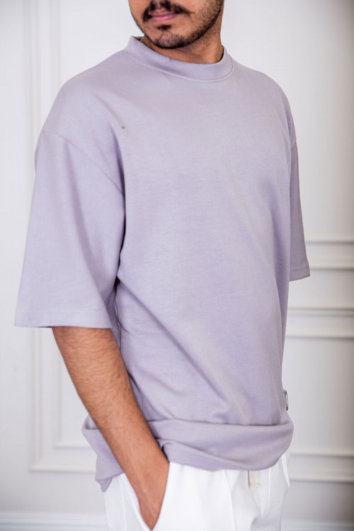 تيشيرت رجالي لون موف سادة بياقة دائرية