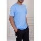 تيشيرت رجالي لون سماوي بياقة دائرية سادة