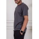 تيشيرت رجالي لون رصاصي بياقة دائرية سادة