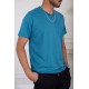 تيشيرت رجالي لون تركواز بياقة دائرية سادة