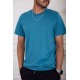 تيشيرت رجالي لون تركواز بياقة دائرية سادة