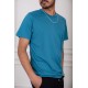 تيشيرت رجالي لون تركواز بياقة دائرية سادة