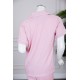 بيجاما نسائية قطعتين لون وردي بلوزة بياقة مطوية و بجيب و أزرار من الأمام مع بنطلون طويل