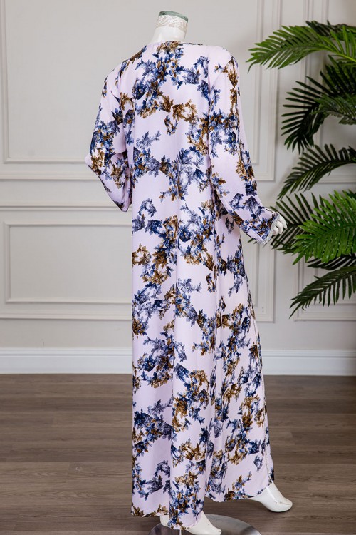 جلابية نسائية مشجرة ياقة بقصة سبعة مزينة بكريستال ذو أكمام طويلة