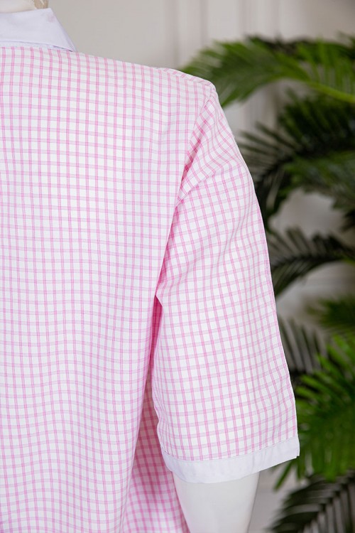 زي عاملة قطعتين متعدد الألوان بلوزة طويلة ياقة مطوية بسحاب و جيوب من الأمام و أكمام ميدي مع بنطلون طويل