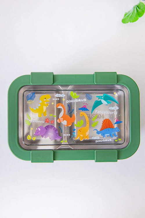 حافظة طعام مدرسية متعددة الألوان مقسمة مع ملعقة و شوكة مزينة برسومات كرتونية