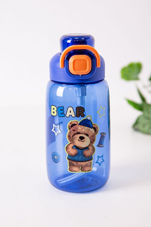 زمزمية مدرسية متعددة الألوان مزينة بكتابات و رسومات كرتونية مشروب بارد بلاستيك شفاف