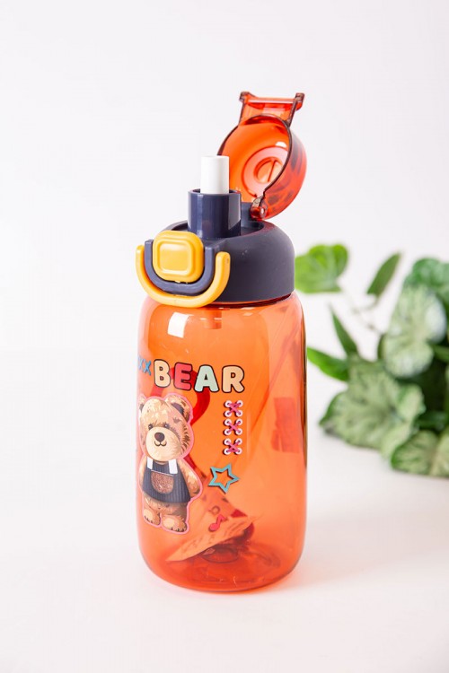 زمزمية مدرسية متعددة الألوان مزينة بكتابات و رسومات كرتونية مشروب بارد بلاستيك شفاف